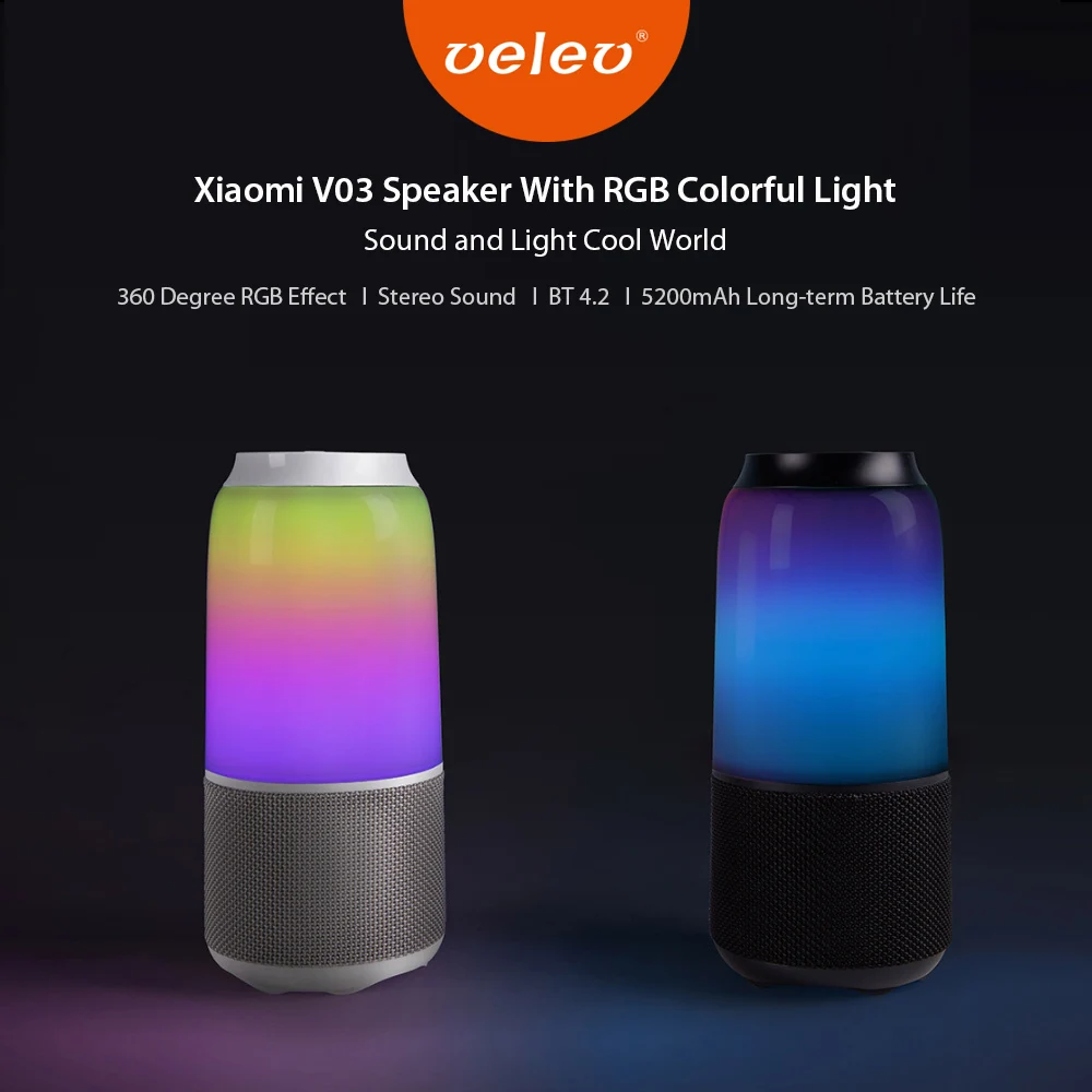 

Xiaomi Velev V03 Bluetooth Speaker Wireless Stereo Soundbox LED Lamp Colorful Light Music Player Audio Portable Loudspeaker
