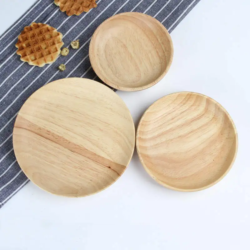 DoreenBeads Wooden Plate Dish Round Shape Eco Friendly Snack Dried