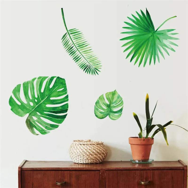 1 Set Europe Green Leaf Wall Sticker Decor Room Office Plant Leaves