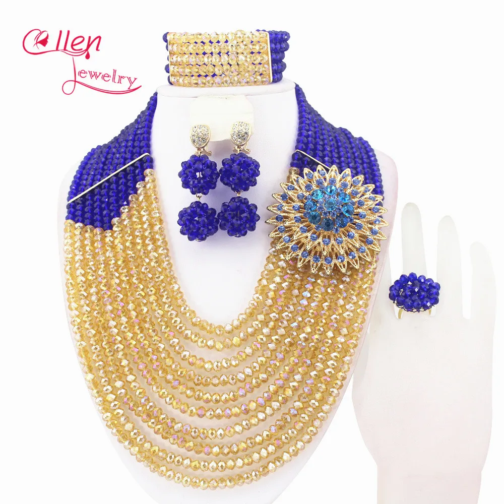 Big Promotion African Beads Jewelry Set Nigerian Wedding bridal beads necklace Jewelry Sets Crystal Beaded Jewelry Sets E1034