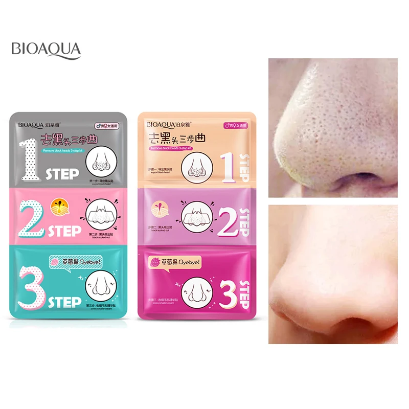 

BIOAQUA 1pc Random 3 Step Blackhead Remover Nose Mask Pore Strip Black Mask Peeling Acne Treatment Black Deep Cleansing Care