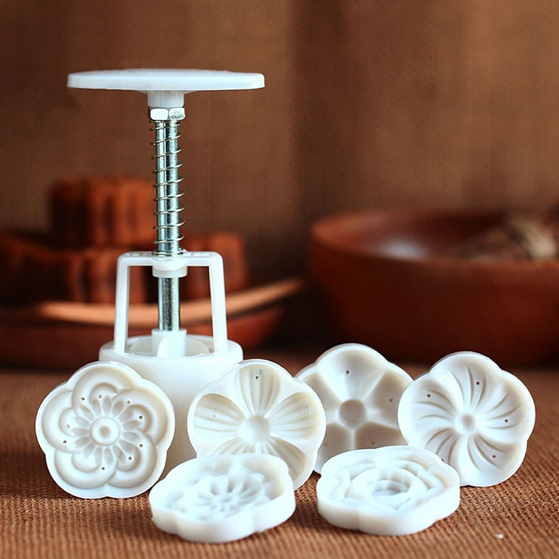 JX-LCLYL DIY 50g Moon Cake Mold W/6 Stamps Mid Autumn Festival Decoration Press