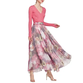 

KLV Fashion Lady Bohemian Printed Long Skirt Female Casual High Waist A-Line Ankle-Length Dress Party Skirt Dropship 4.4