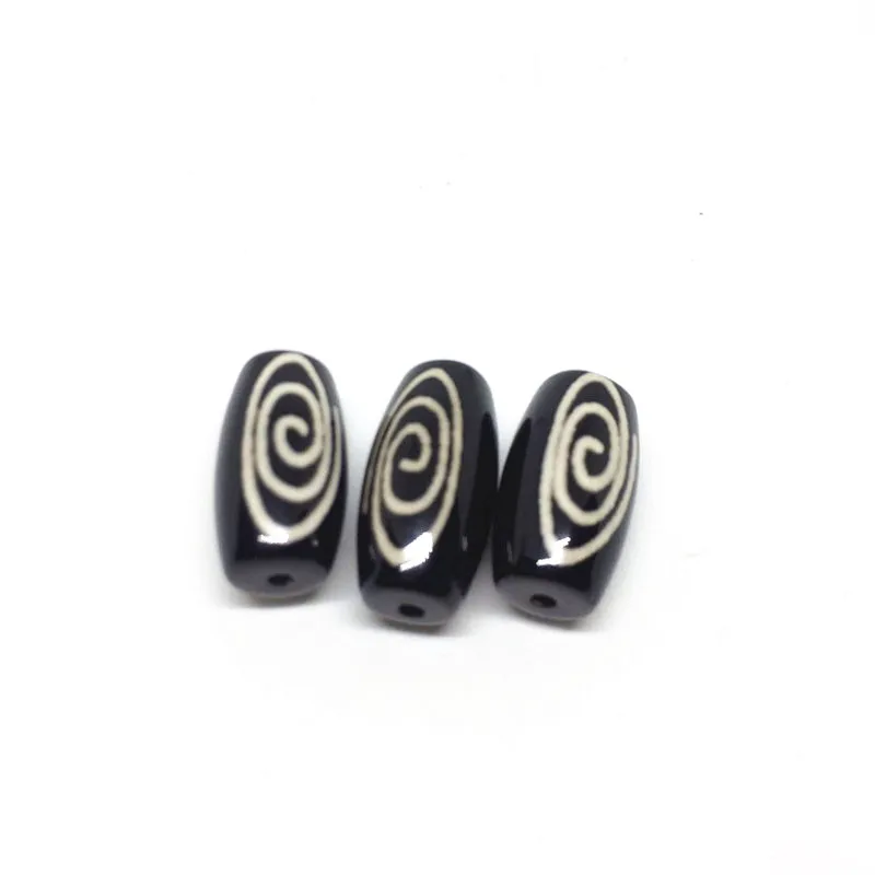 Billige 1 stücke 1lot Rare Muster Spirale 10mm * 20mm Schwarz Farbe Natur Achat Amulett Tibetischen Dzi Perlen für Armband DIY Schmuck Machen