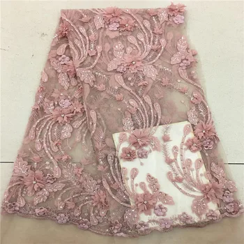 

Nigeria Beads Stones Lace Fabric High Fashion Quality Soft Design Afircan French Lace Fabric Pink Tulle Fabric For Wedding Dress
