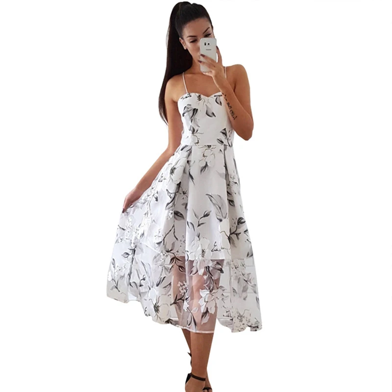 

2018 summer Spaghetti Strap wrap Tulle long Dress Women 2018 sleeveless backless tunic party sexy v neck see throuth print dress