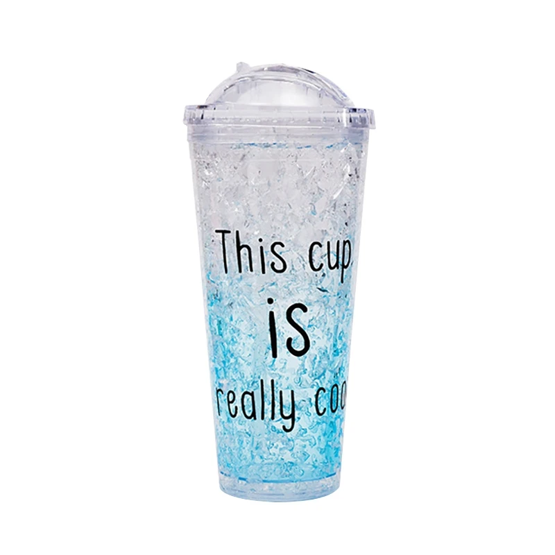 Summer Juice Ice Cool Cup Double-layer Plastic Cool Ice Straw Cup Transparent Drinkware Ice Cup For Water Coffee Cola 550ML