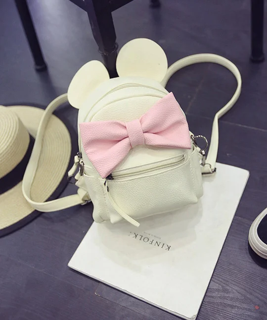 

New Girls Backpack Mini Bag High Quality Pu Leather backpack women Korean School Version of Mickey Ears Sweet Bow College Bag