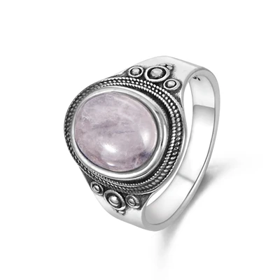 Nasiya розового натурального 8x10 мм розовый кварц Для женщин кольца 925 драгоценности из серебра и камней вечерние Юбилей, подарок на день рождения, повседневной жизни - Цвет камня: Белый