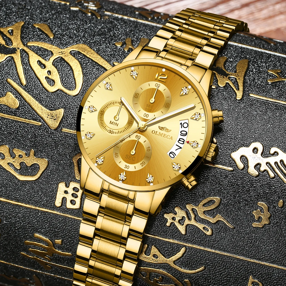 OLMECA Relogio Masculino мужские часы роскошные часы 3ATM водонепроницаемые часы с хронографом наручные часы из нержавеющей стали мужские часы