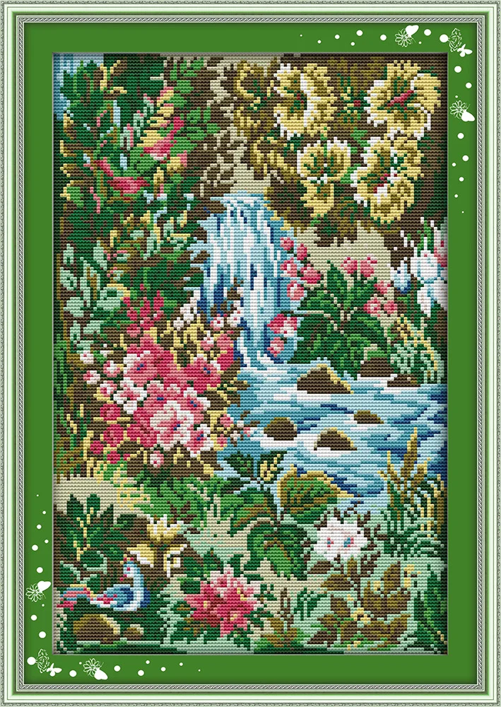 

Joy Sunday The beautiful Stream and flowers around DMC Counted Cross Stitch Kits printed Cross-stitch set Embroidery Needlework