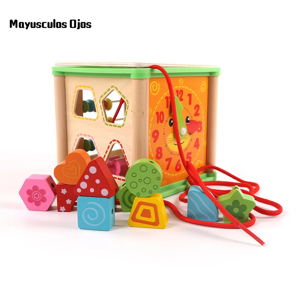 

1PC New Children Early Education Wooden Multi-function Intelligence Box Geometry Building Blocks Bead Color Recognition Toys
