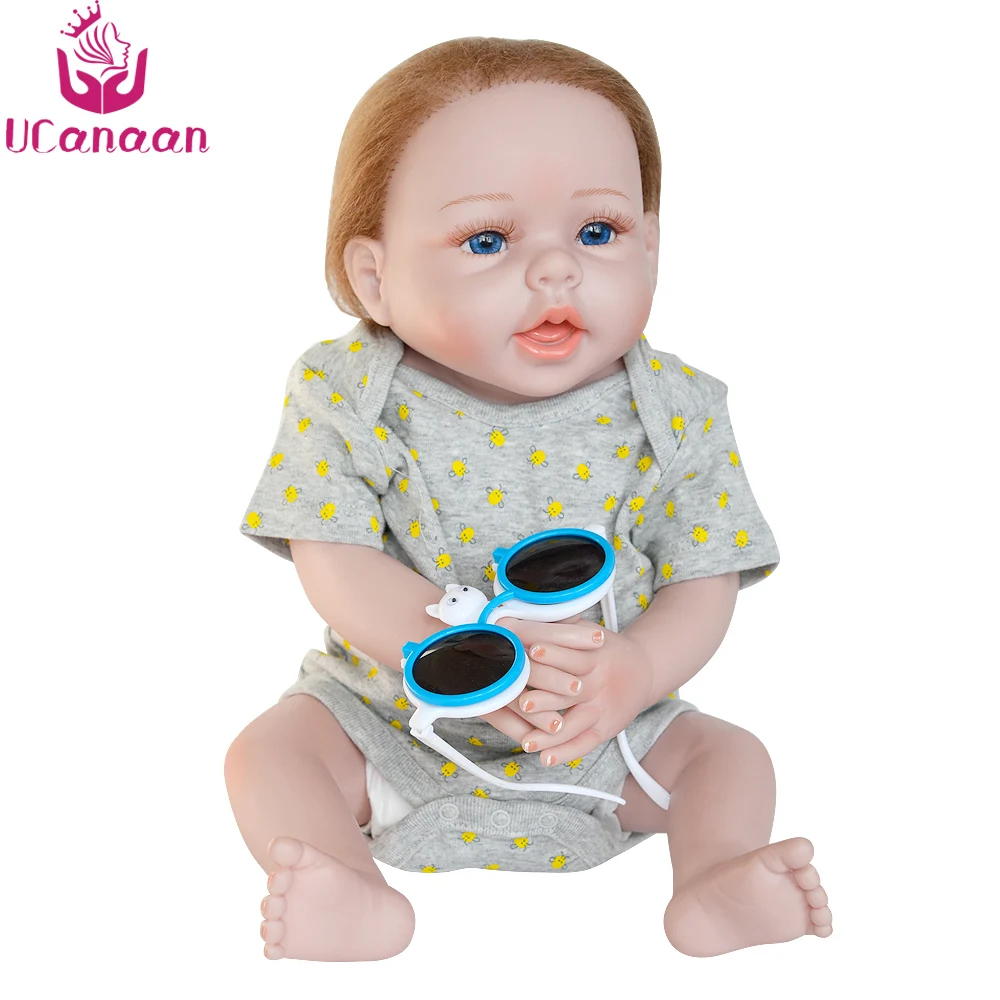 

UCanaan 50CM Soft Vinyl Silicone Doll Reborn Baby Blue Brown Eyes Boy Toys For Children Handmade New Born Baby Alive DIY Dolls