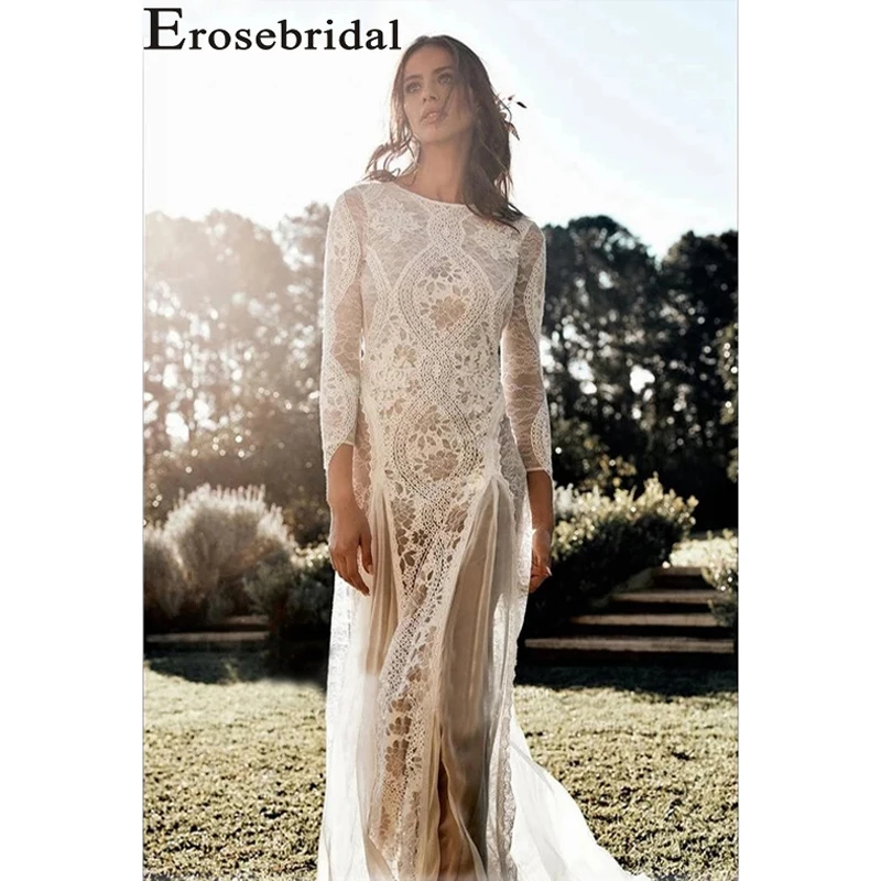 Женское свадебное платье с длинным рукавом Erosebridal кружевное в стиле бохо