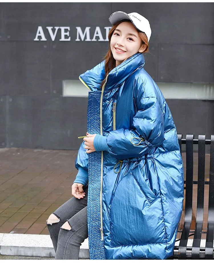 Модная длинная куртка-пуховик для женщин, повседневное свободное зимнее пуховое пальто, женские толстые теплые парки, высокое качество, белые пуховые пальто