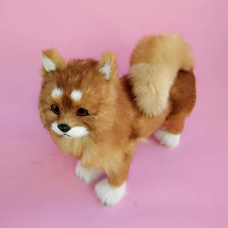 Dorimytrader simulation animal pomeranian dog plush toy stuffed soft realistic dog pet dogs handcraft decoration gift 29x25cm  (2)