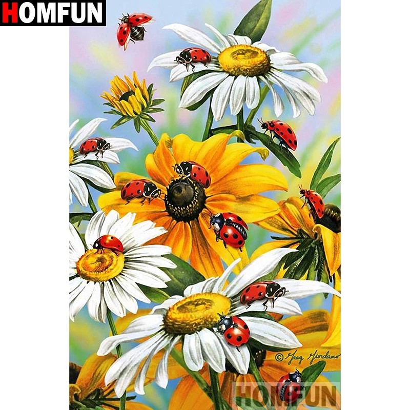 

HOMFUN Full Diamond Embroidery "Flower ladybug" Diamond Painting Cross Stitch Patterns Rhinestone Unfinished Home Decor A14081