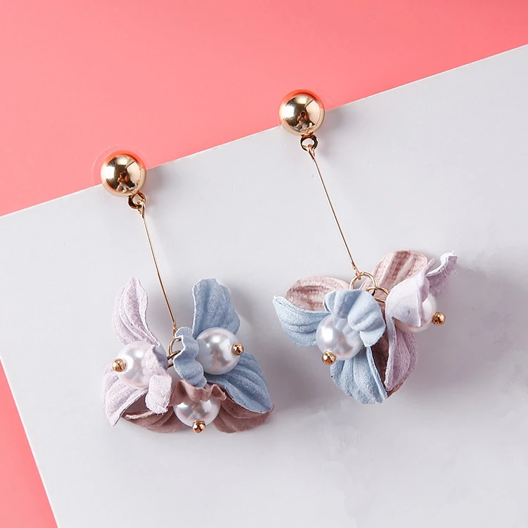 

2017 Korean All Match Temperament Flowers Earings Fashion Jewelry Simulated Pearl Beads Simple Long Earrings For Women