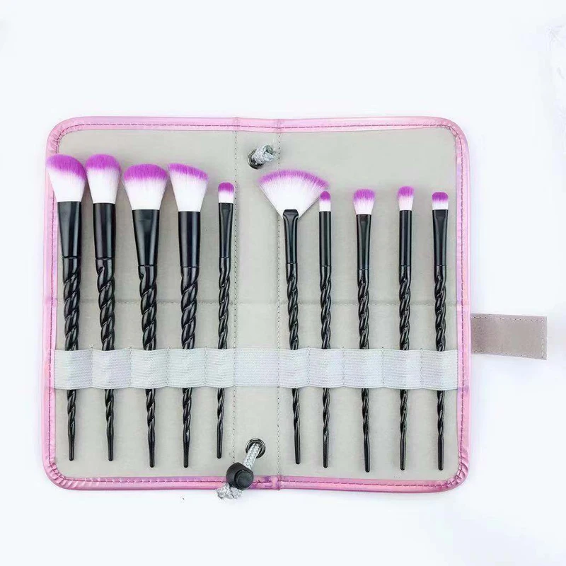 10pce Face Beauty Makeup Brushes Tool Unicorn Set Cosmetic Foundation Eyelash Eye Shadow Eyeliner Lip Brush Bag Beili Amazon Hot (16)