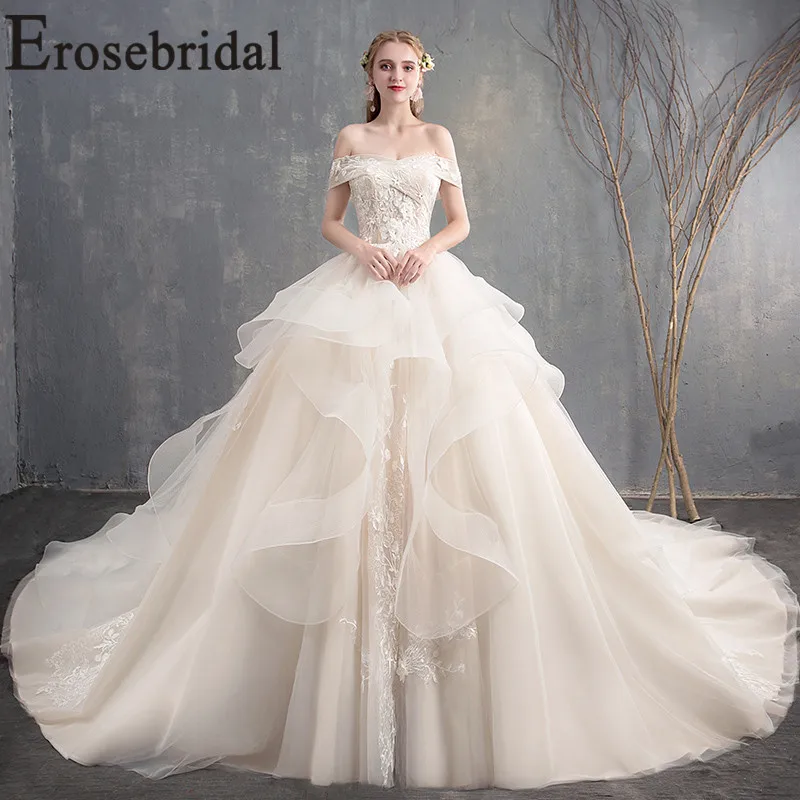 

Erosebridal New Arrival 2019 Summer Lace Wedding Dress Boat Neck Wedding Gown off the Shoulder Vintage Bride Women Dress