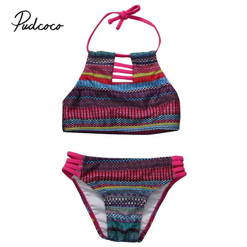 Детские купальники для девочек, детский купальник, Детский костюм, Детские купальники купальная одежда, Женский Цветной полосатый комплект из двух предметов