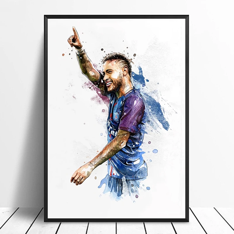 Neymar Jr Football Star Poster Original Watercolor Painting Wall Art Home Decor Wall Decor Canvas Print