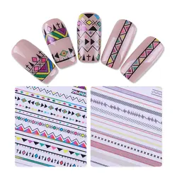 1 лист красочные этнические Стиль геометрический ногтей полоски Маникюр клейкий трансферный Стикеры 3D украшение для ногтей аксессуар
