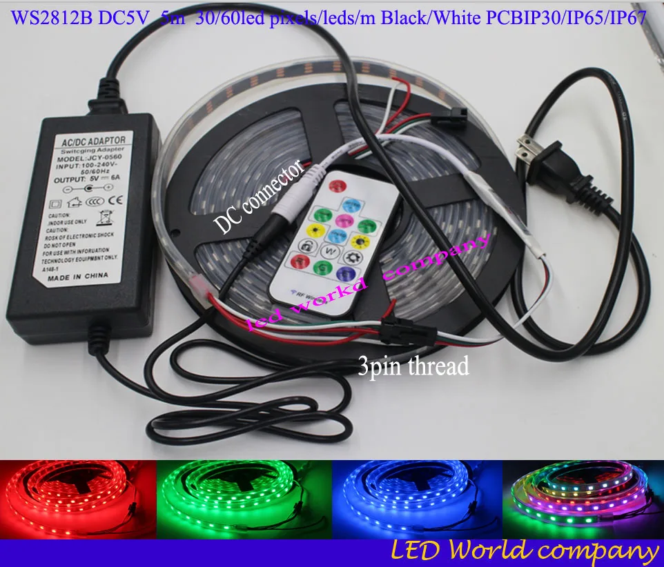 WS2812B DC5V 5m/roll 30/60 pixels/leds/m Smart led pixel Black/White pcb WS2812 IC IP30/IP65/IP67 driver controlle | Освещение