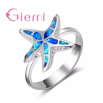 

Winter Sale Fashion Design Starfish Pattern New Tide Blue Rire Opal Ring for Women Girl Pure 925 Sterling Silver Jewelry Stylish