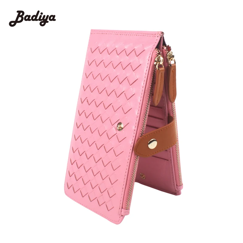 

Genuine Leather Weave Credit Card Holder Purses Zipper&Hasp 20 Card Holder Women Long Wallets Ultra-thin Sheepskin Card Pack