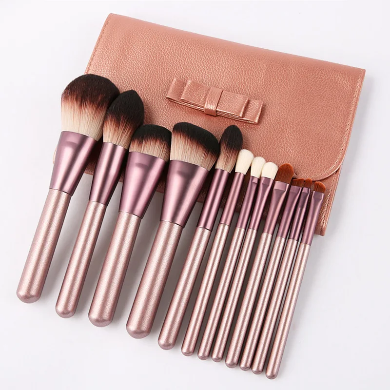 

12pcs Makeup Brushes Foundation Eyebrow Lip Blusher Powder Pink Cosmetic Beauty Makeup Brush Set With Bag