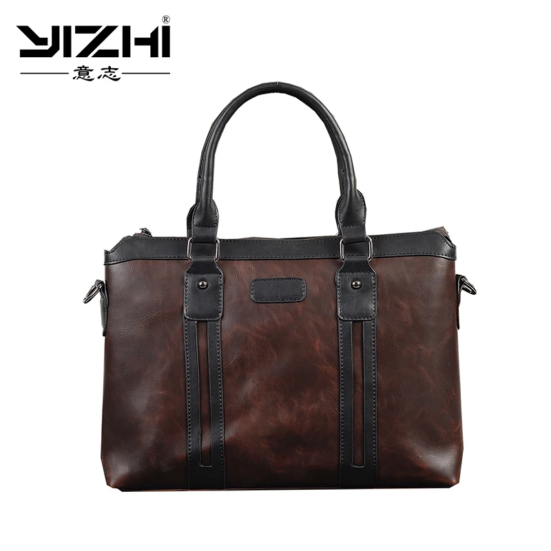 

YIZHI 2018 Business Men Briefcase Hook Opening Built-In Zipper PU Leather Large Capacity Shoulder Bag Laptop Bag