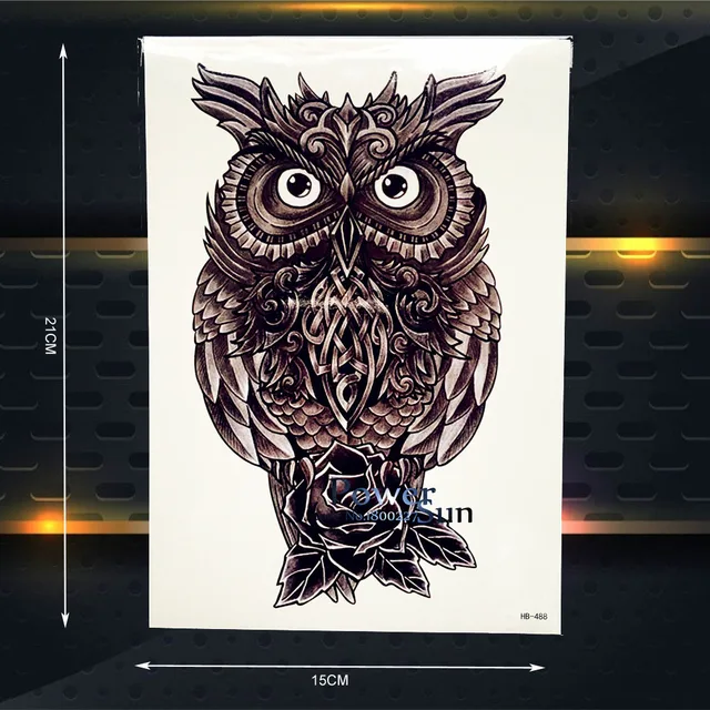 Hot Flash Metallic Temporary Tattoo OWL Pattern 3D Body Art ARm Tattoo Sleeve Sticker 21x15CM Henna Black Metal Owl Tatoo Totem Hot Flash Metallic Temporary Tattoo OWL Pattern 3D Body Art ARm Tattoo Sleeve Sticker 21x15CM Henna Black Metal Owl Tatoo Totem