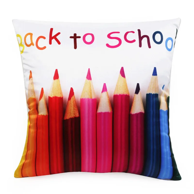 1PC Multicolor Colorful Crayons Pen Pillow Cover Case Kids Room Back To School Letters Waist
