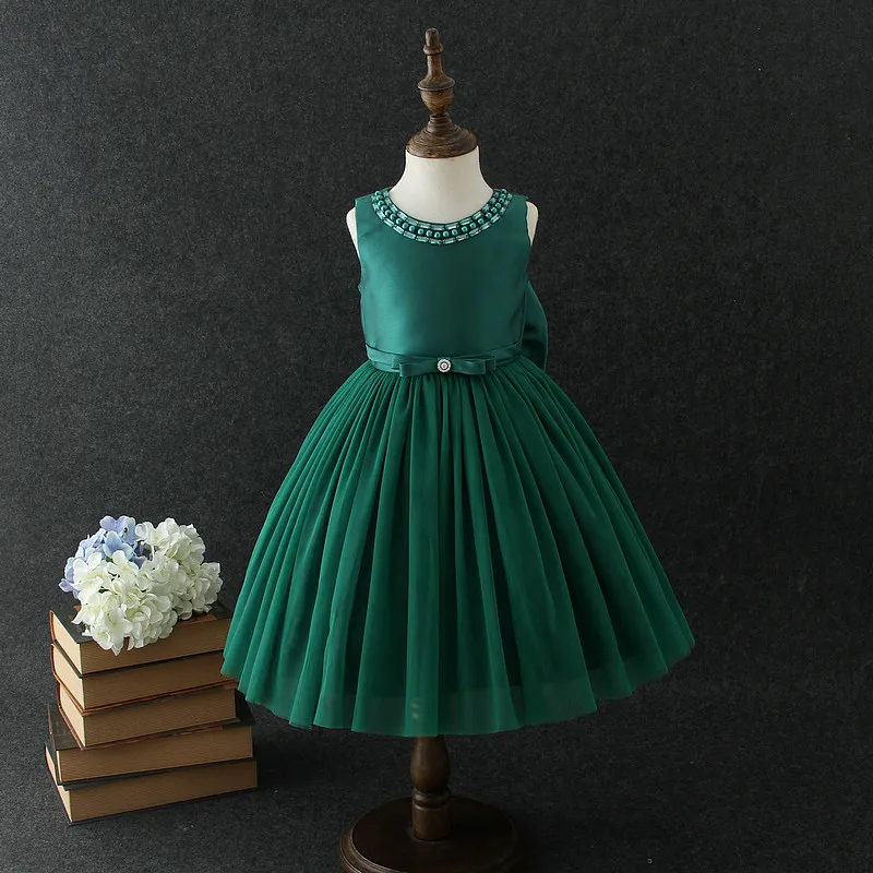 

Girl Party Dress Sleeveless Ball Gown Tutu Dress with Bow Beading Baby Girl Clothes Solid Stylish Kids Dresses for Girls Clothes