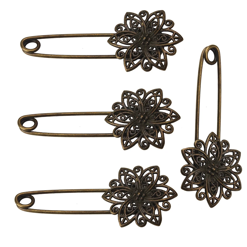 2pcs/lot 58*25mm Vintage Brooch Hollow Flower Charms Brooch Pin For