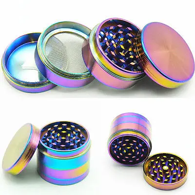 Colourful 4 Pieces Metal Zinc alloy Tobacco Grinder Spice Grinder Herb Grinder-Rainbow Metal (40mm-Diameter) (40mm/1.5inch)