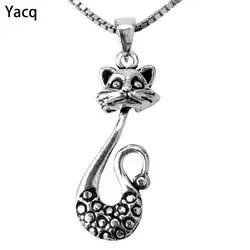 Yacq стерлингового серебра 925 Cat Цепочки и ожерелья подвеска цепью Halloween Party ювелирные подарки Для женщин Обувь для девочек дочерей ее