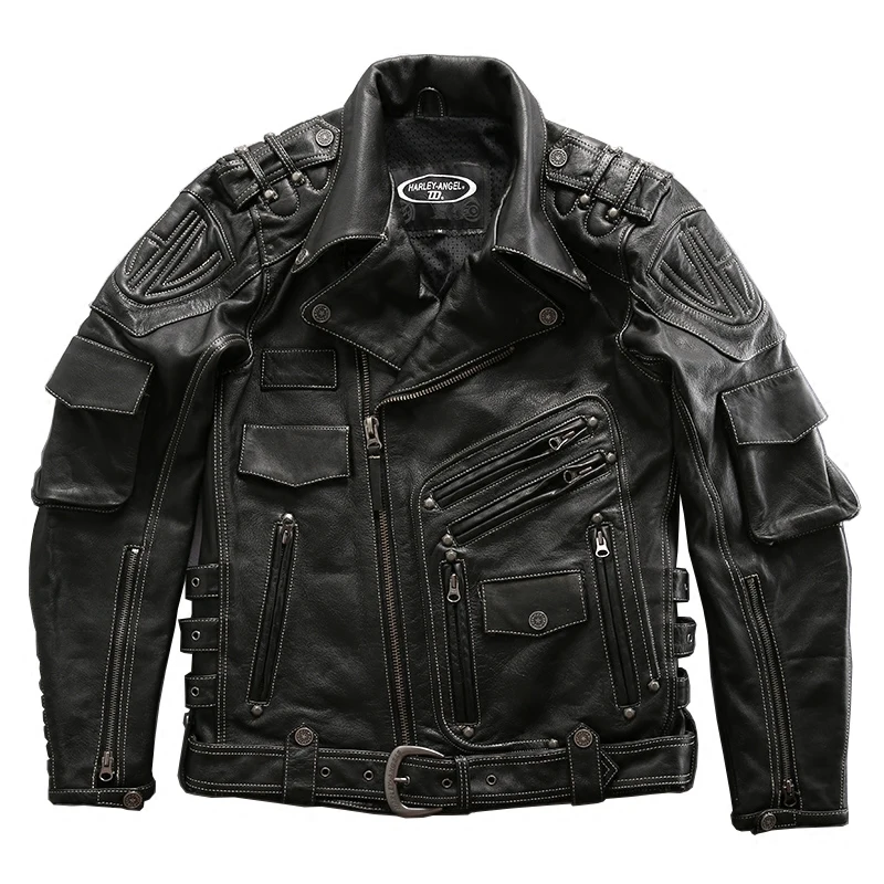 

high quality super genuine cow leather motor rider jacket mens super cowhide leather jacket 98008