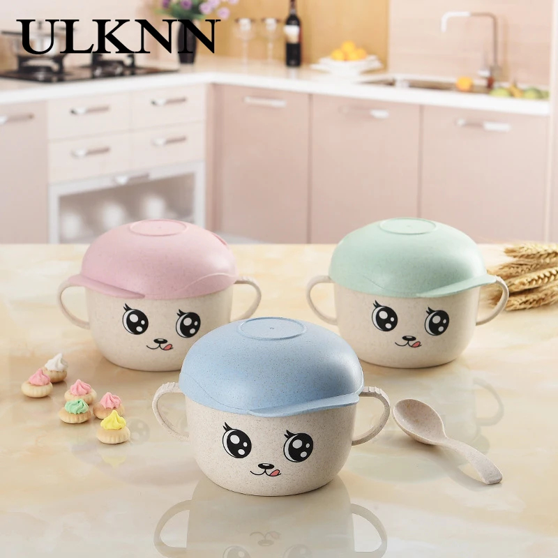 

ULKNN Cartoon Children Bowl Wheat Stalk Anti Scalding Handle Refrigerated Microwave Oven Heating Spoon Delivery Children Bowl