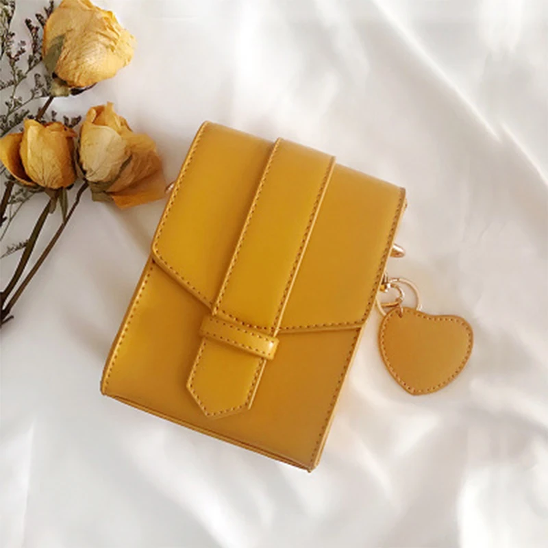 

New style cute red heart hanging mobile phone bag wild single shoulder slung wide shoulder chain small square bagYF041