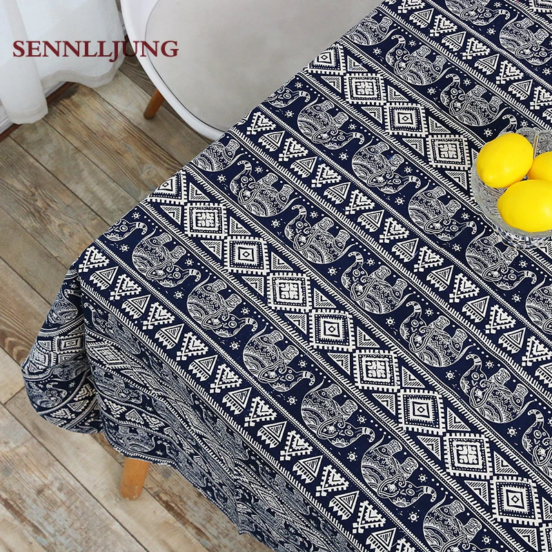 

2019 Bohemian Canvas Elephant Diamond Pattern Tablecloth Tablecloth Rectangular Round Tablecloth Coffee Table Cloth Home Stripes