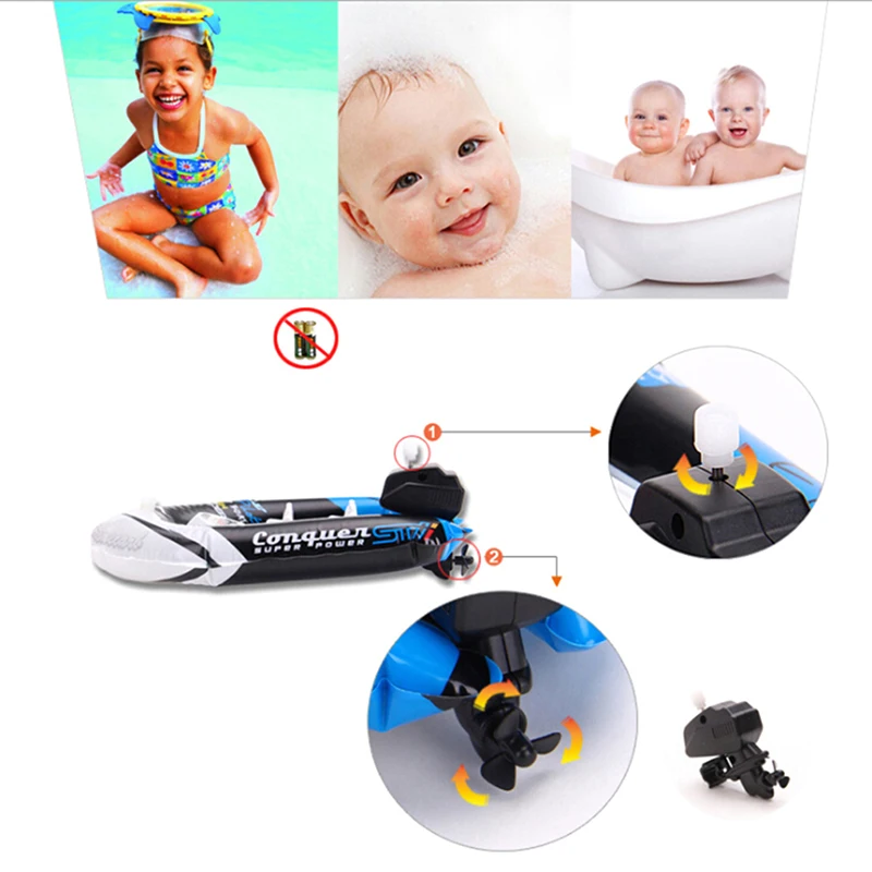 1 Set Inflatable Boat Baby Toy Kid Clockwork Wind Up Inflatable Boat Ship Play Water Bathroom Bath Toy - Image 3