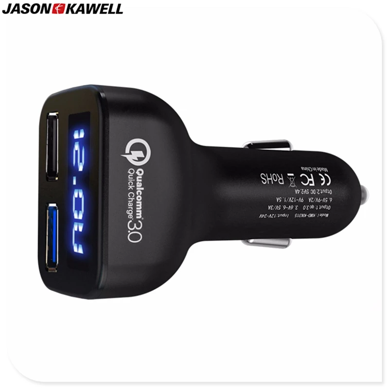 

100 pcs Quick Charge 3.0 Car Charger Dual USB QC 3.0 2.0 2.4A Mobile Phone Smart Fast Charging Adapter with Parameter Display