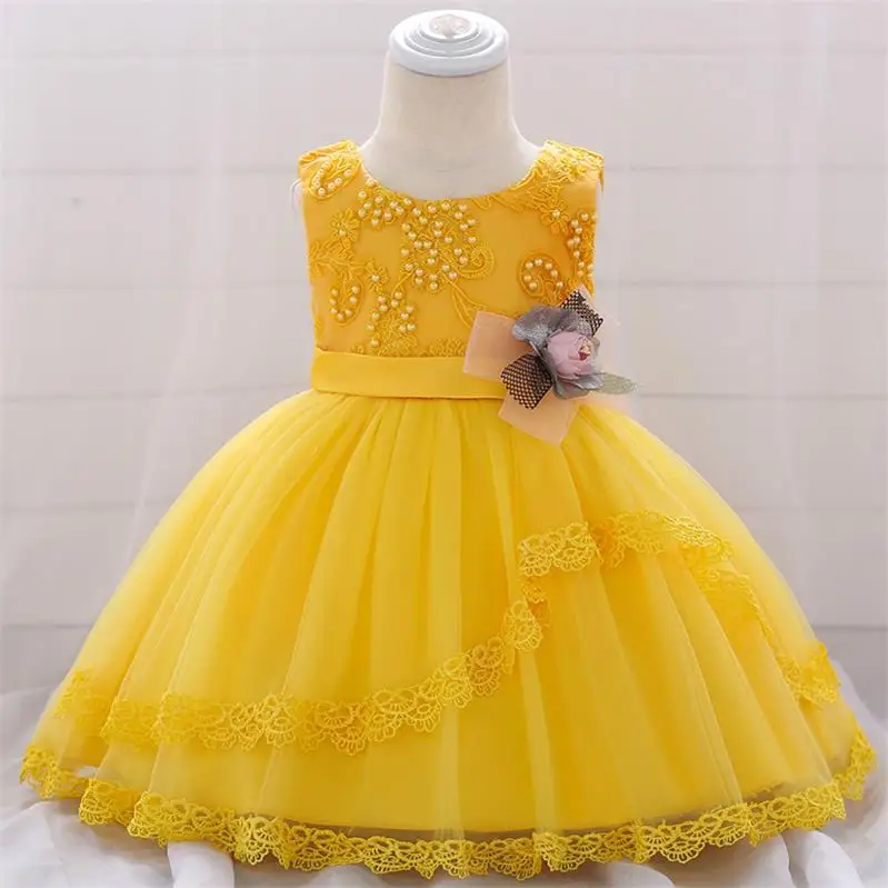 Г. Зимняя одежда для маленьких девочек платье для крещения платье на крестины для маленьких девочек вечерние, свадебные, на первый день рождения, 3, 6, 9, 12 месяцев - Цвет: Yellow