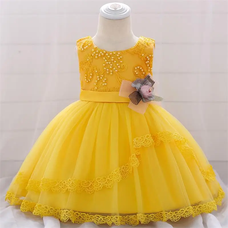 Yellow Г. Зимняя одежда для маленьких девочек платье для крещения платье на крестины для маленьких девочек вечерние, свадебные, на первый день рождения, 3, 6, 9, 12 месяцев - Цвет: Yellow