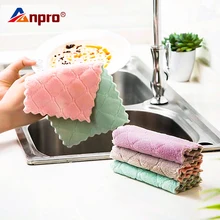 Anpro 1 шт. Супер Абсорбирующая салфетка из микрофибры для кухонной посуды двухсторонняя губка для мытья посуды домашнее полотенце для уборки