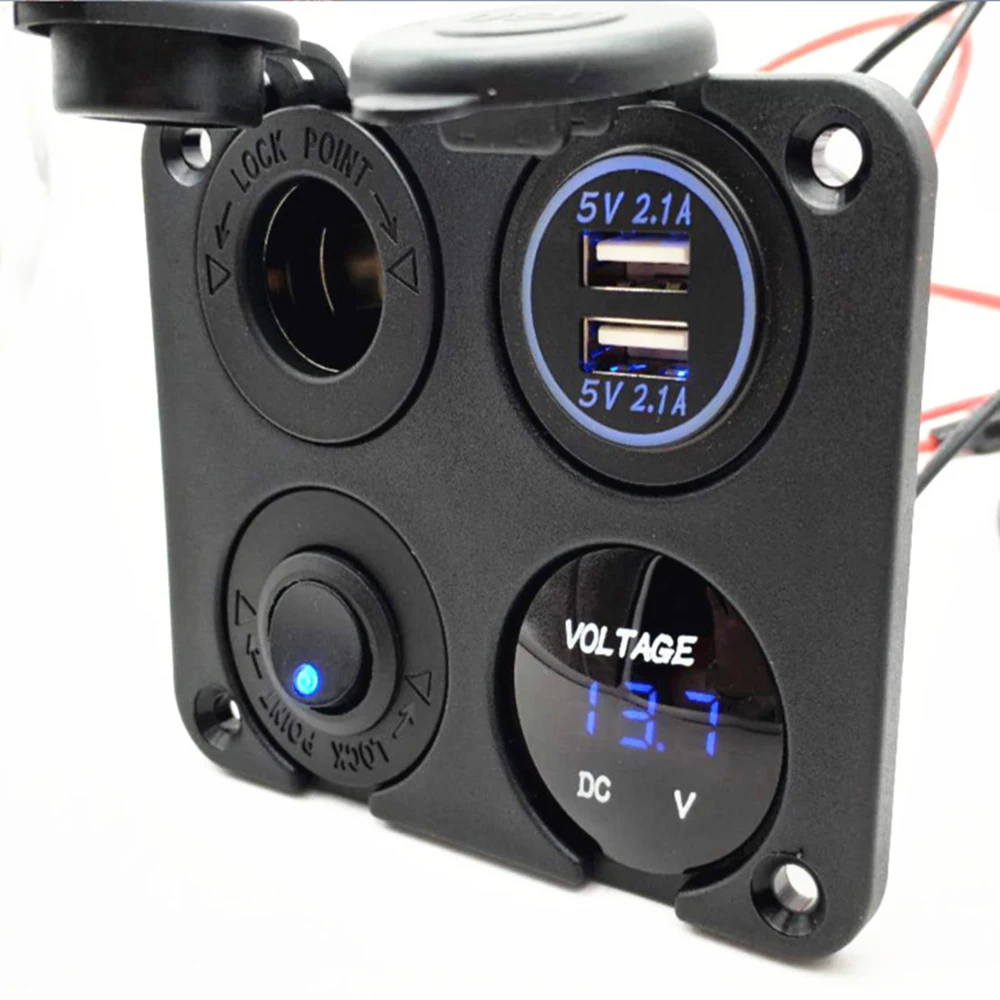 Переключатель ВКЛ/ВЫКЛ панель двойной USB зарядное устройство прикуривателя вольтметр для автомобиля лодки морской RV грузовик синий/зеленый/красный