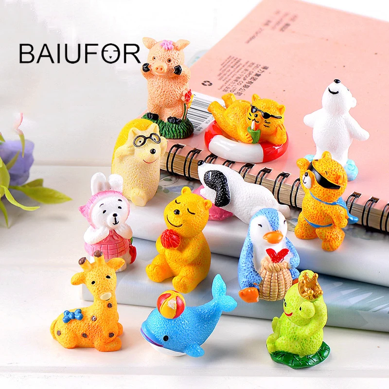 BAIUFOR миниатюрные Мультяшные Озорные животные 2 статуэтки для террариума Феи сад