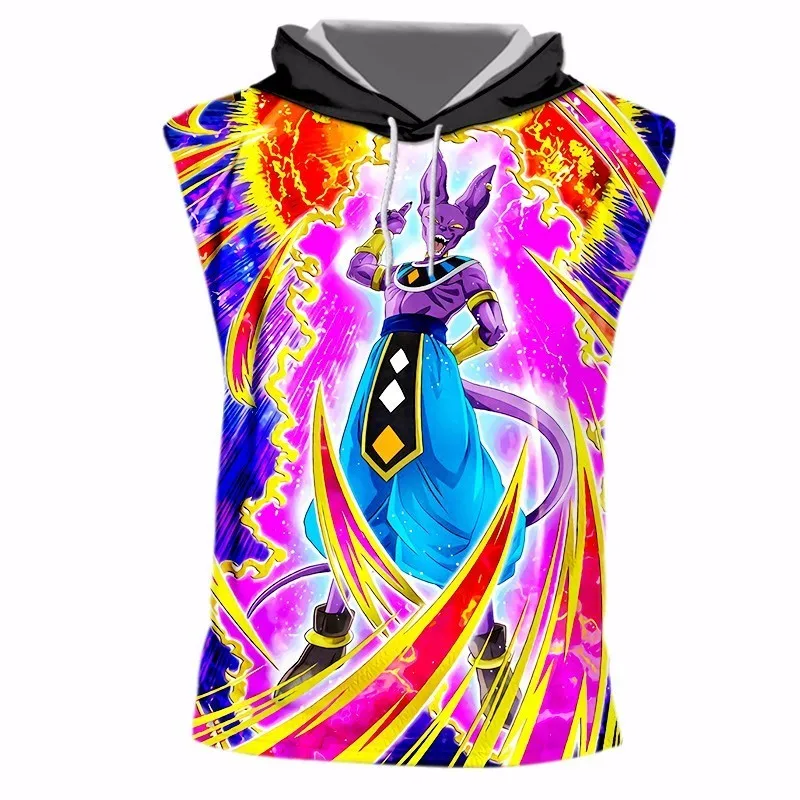 OGKB Hot Sale Men's Hooded Tank Top Printed Dragon Ball Beerus 3D Cap Singlets Man Workout Fintess Sleeveless Hoodies Pullovers